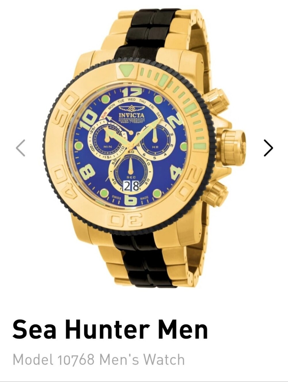Invicta Sea Hunter Gold Tone Diver Watch with Blue Dial 58mm